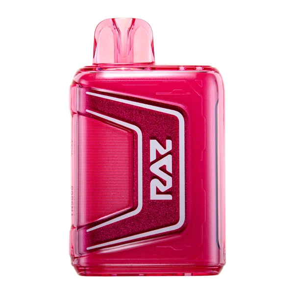 A close-up shot of a blue rancher b pop foger disposable vape device with vibrant blueberry-raspberry color scheme and modern design elements
