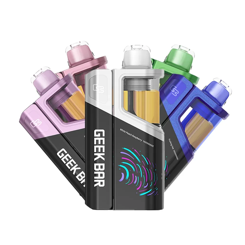 A row of flum ut vape devices in different colours and flavours on a retail display shelf